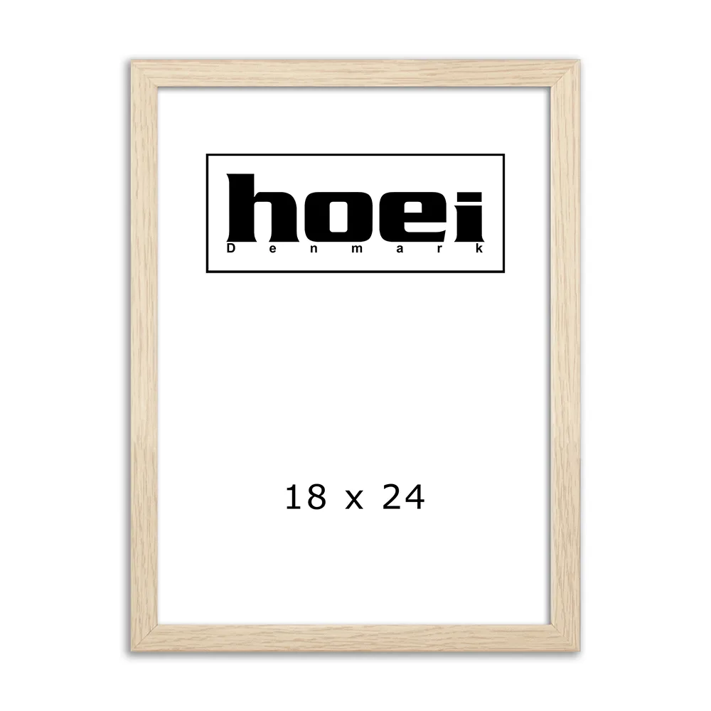 Fotoramme i egetræ look 18x24 med almindelig glas og bagstøtte til at stå.