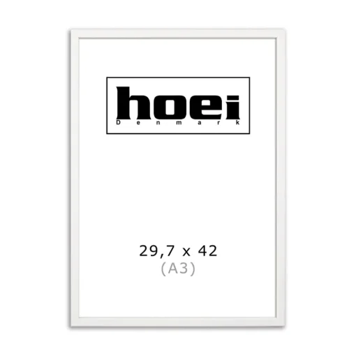 Populær hvid træramme i A3 (29,7x42 cm) med almindelig glas