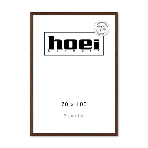 Mørk massiv egetræ ramme plexiglas 70x100