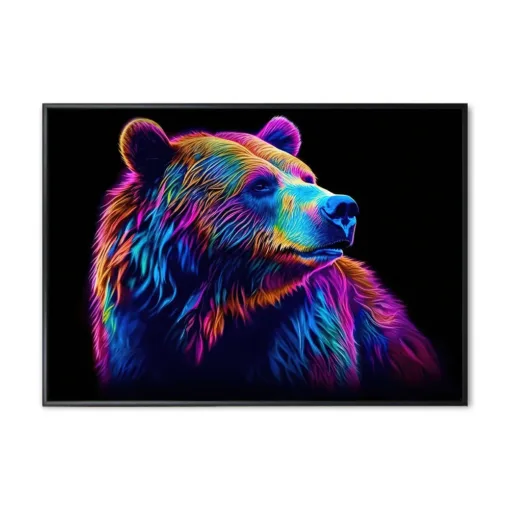 A Colorful bear painting on a black background. Created with gen