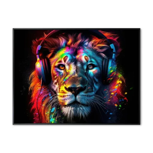 Lion King wearing stylish headphones, perfect for a fun and creative t shirt design. Ai generated