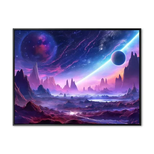 Space landscapes and planets in purple color. AI generated