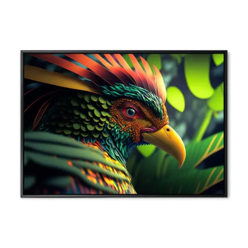 Colored abstract bird of paradise on a black background. Image c