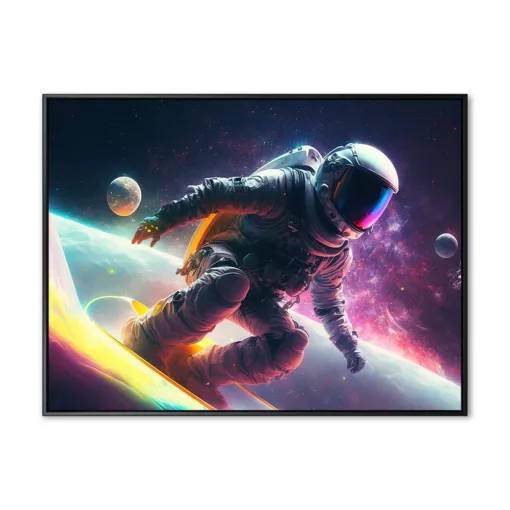 Vivid colorful illustrations of astronauts in space surfing on s