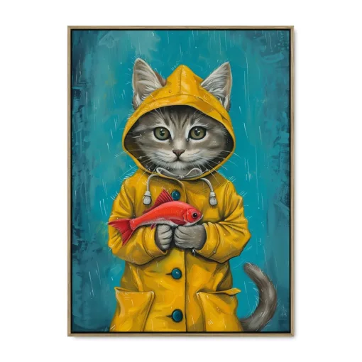 Galleri lærredsprint Raincoat Catitude Ege svæveramme