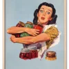 Woman holding jam jars, vintage illustration by Dick Williams. R