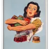 Woman holding jam jars, vintage illustration by Dick Williams. R
